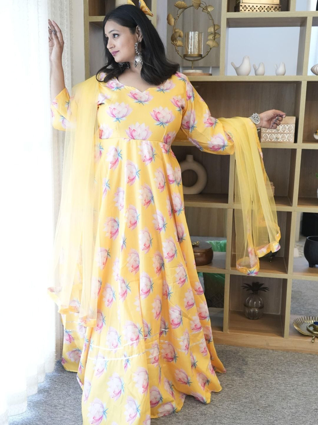 Swadeshi Shringaar Sunshine Lotus Silk Anarkali Set