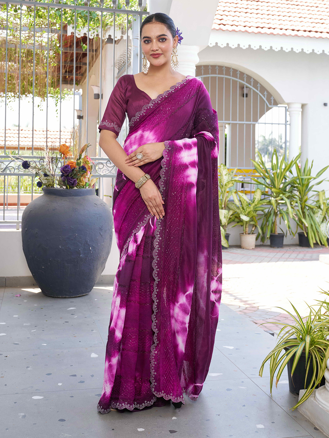 Sitanjali Tie and Dye Embellished Beads And Stone Saree