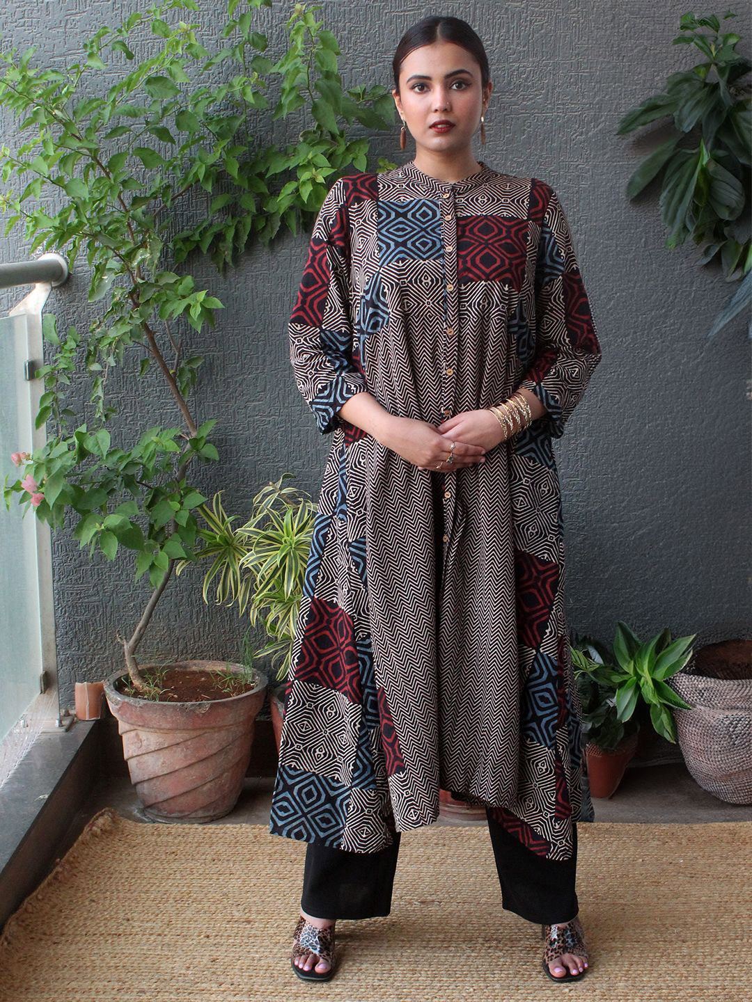 Weaves of Tradition Women Mandarin Collar Cotton A-Line Kurta
