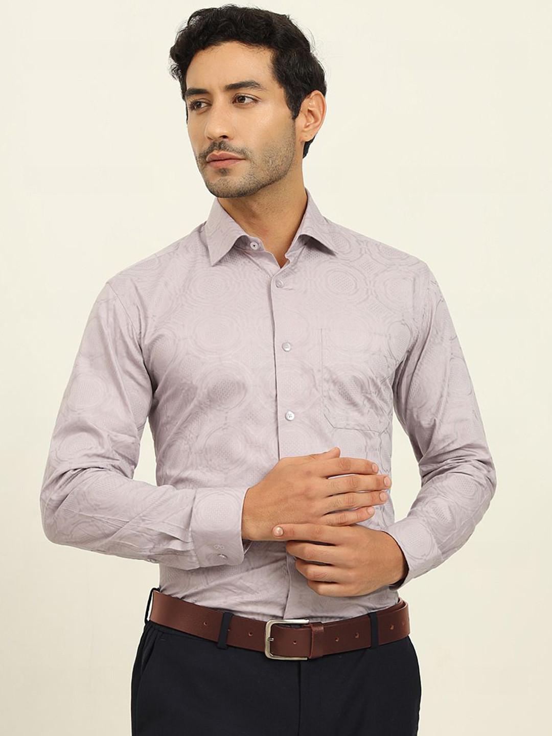 METAL Spread Collar Long Sleeves Pure Cotton Slim Fit Formal Shirt