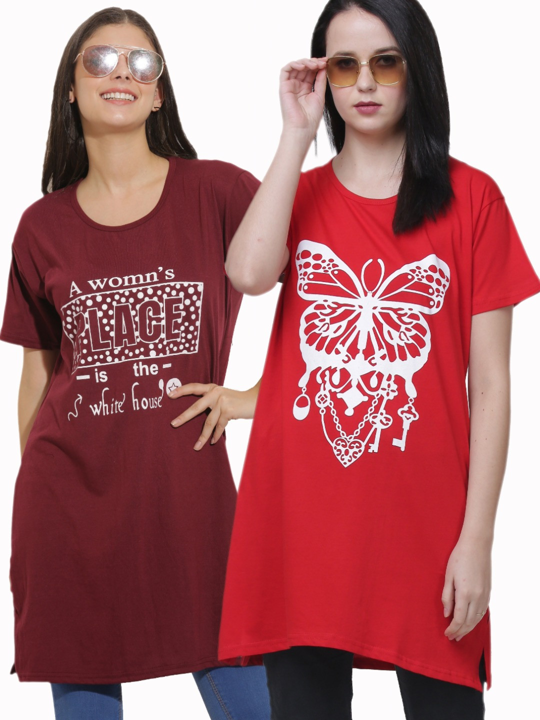 DDASPRATION Women Pack Of 2 Graphic Printed Round Neck T-shirt