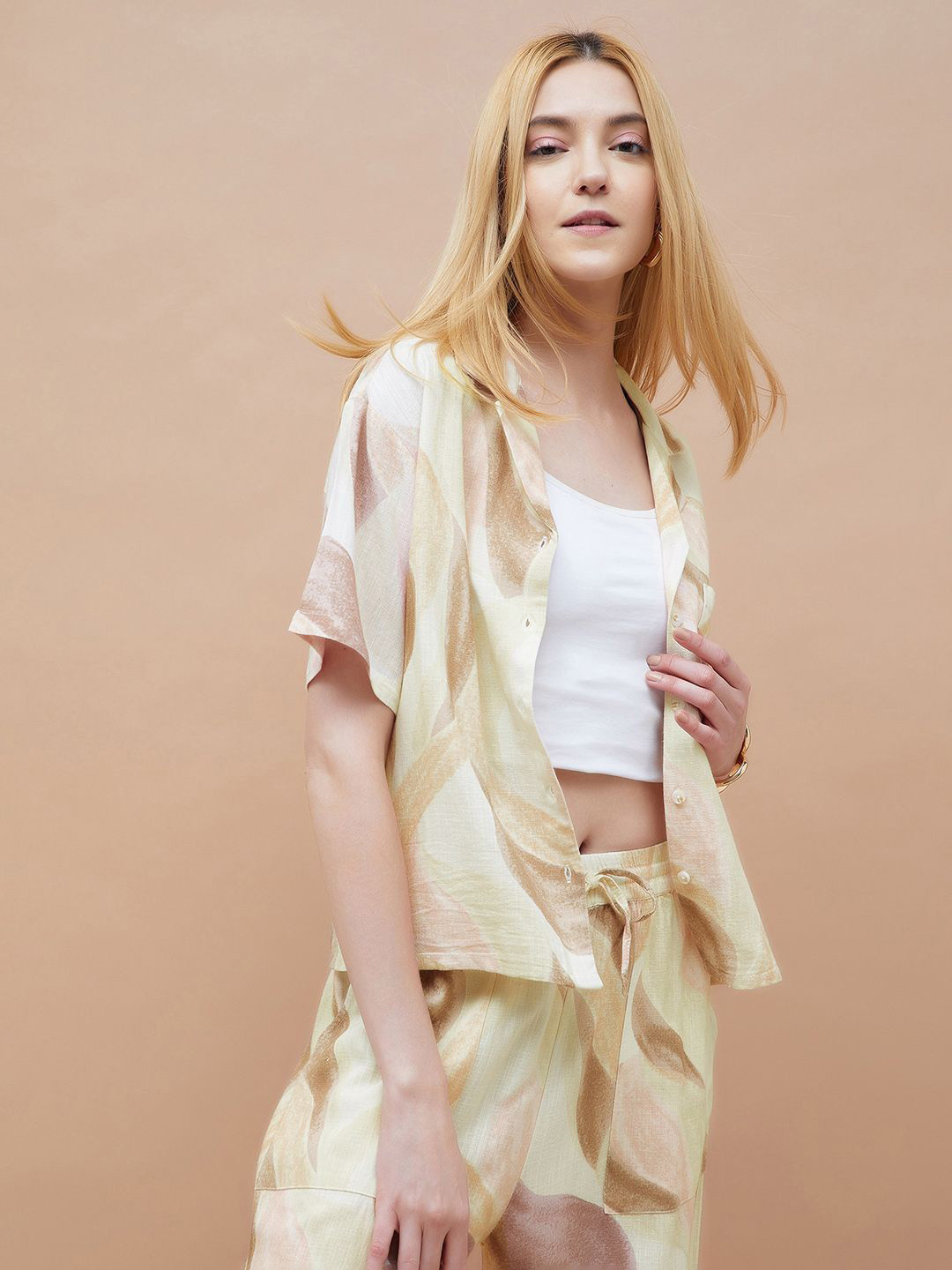 Ginger by Lifestyle Women Abstract Printed Cuban Collar Casual Shirt