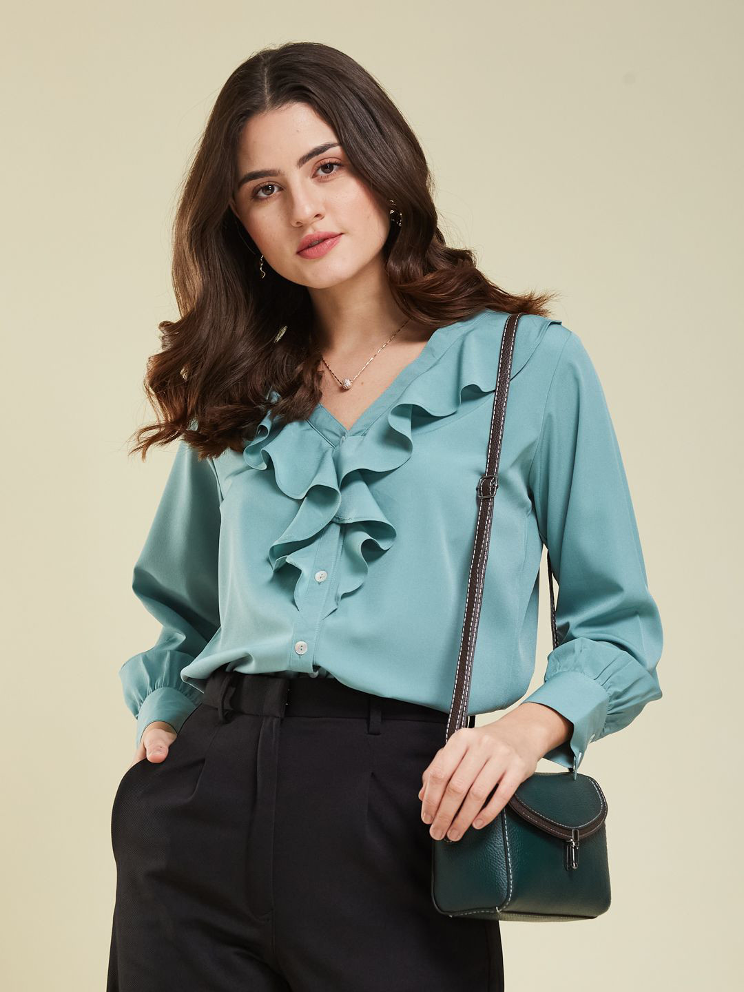 J Turritopsis Relaxed V-Neck Ruffled Shirt