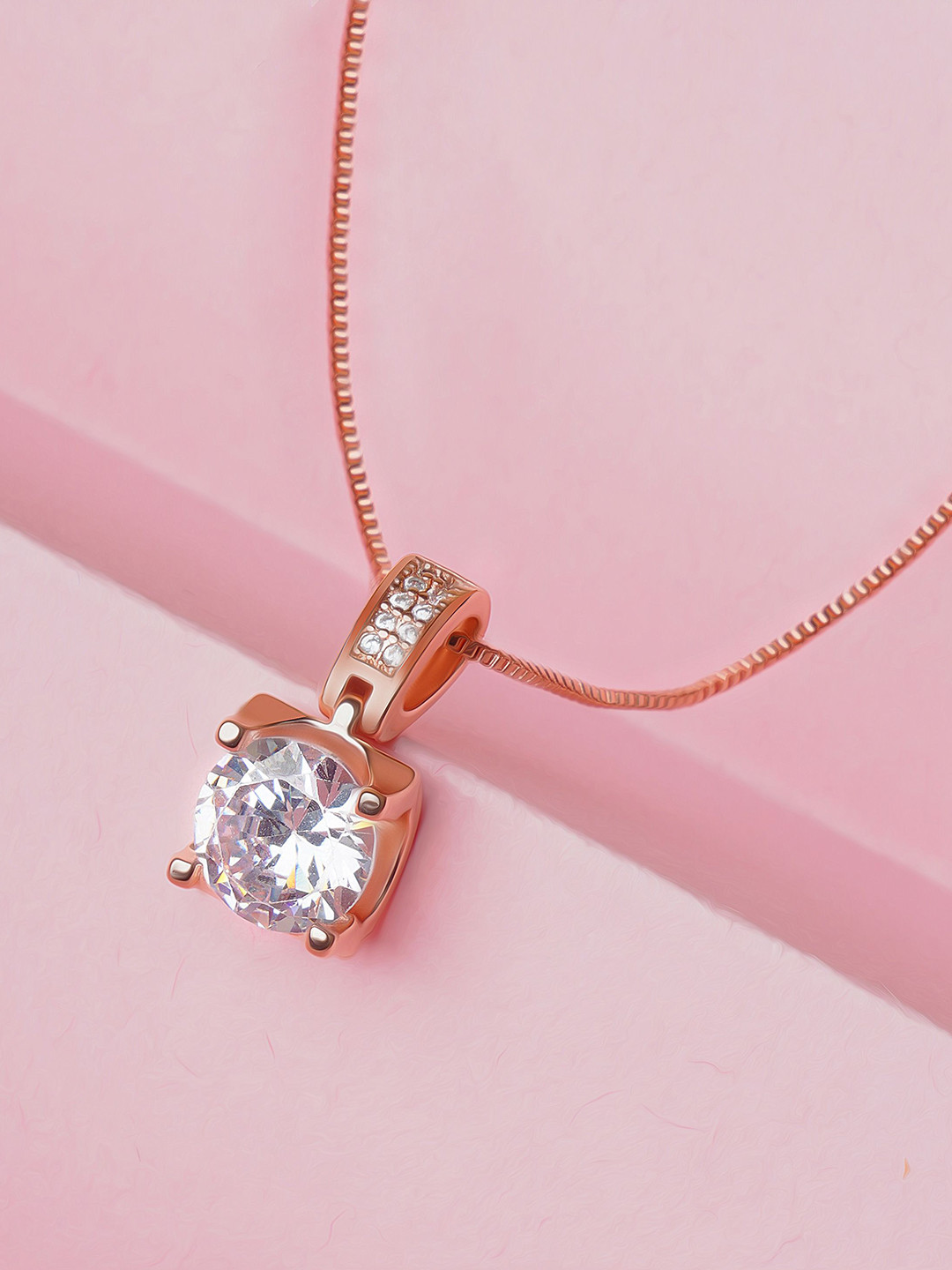BISHTY  Rose Gold-Plated Crystal-Studded Pendant With Chain