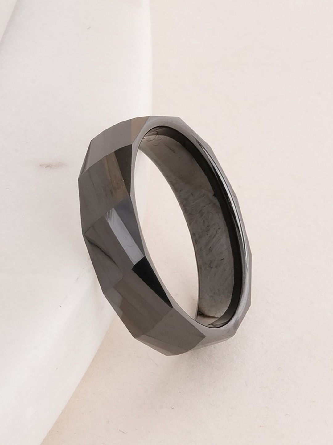 PALMONAS Men's Slanted Black Waterproof & Anti-Tarnish Band Ring