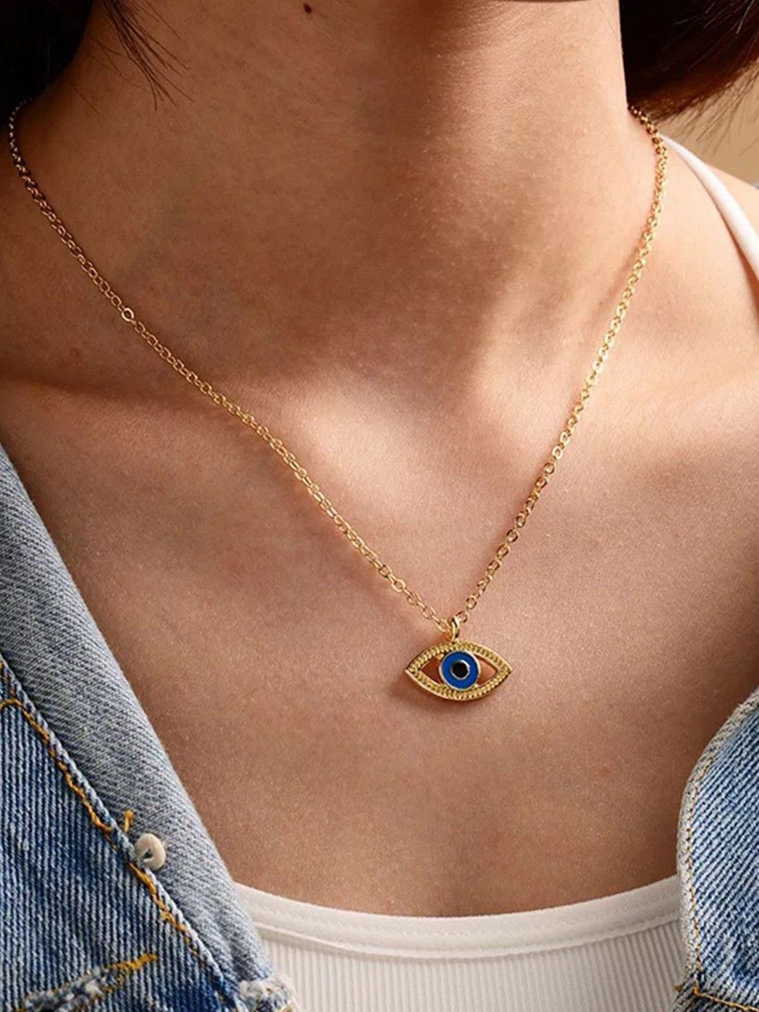 DressBerry Gold-Plated Evil Eye Shaped Pendant With Chain