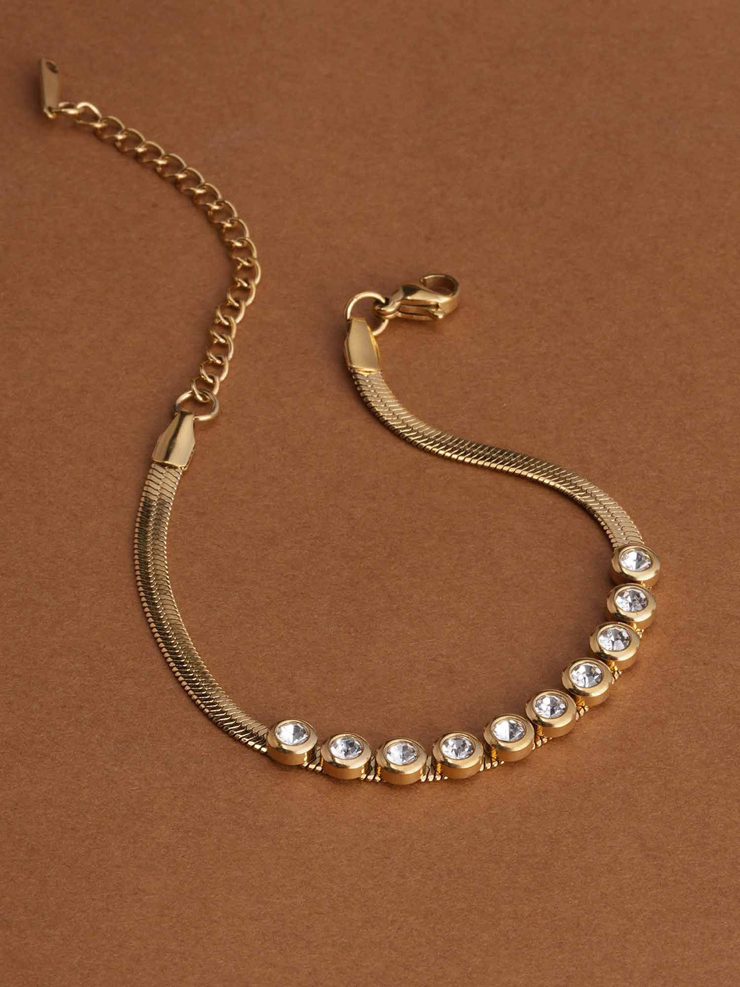 PALMONAS Celestia Luxe  Women Gold-Plated Stainless Steel CZ-Studded Wraparound Bracelet