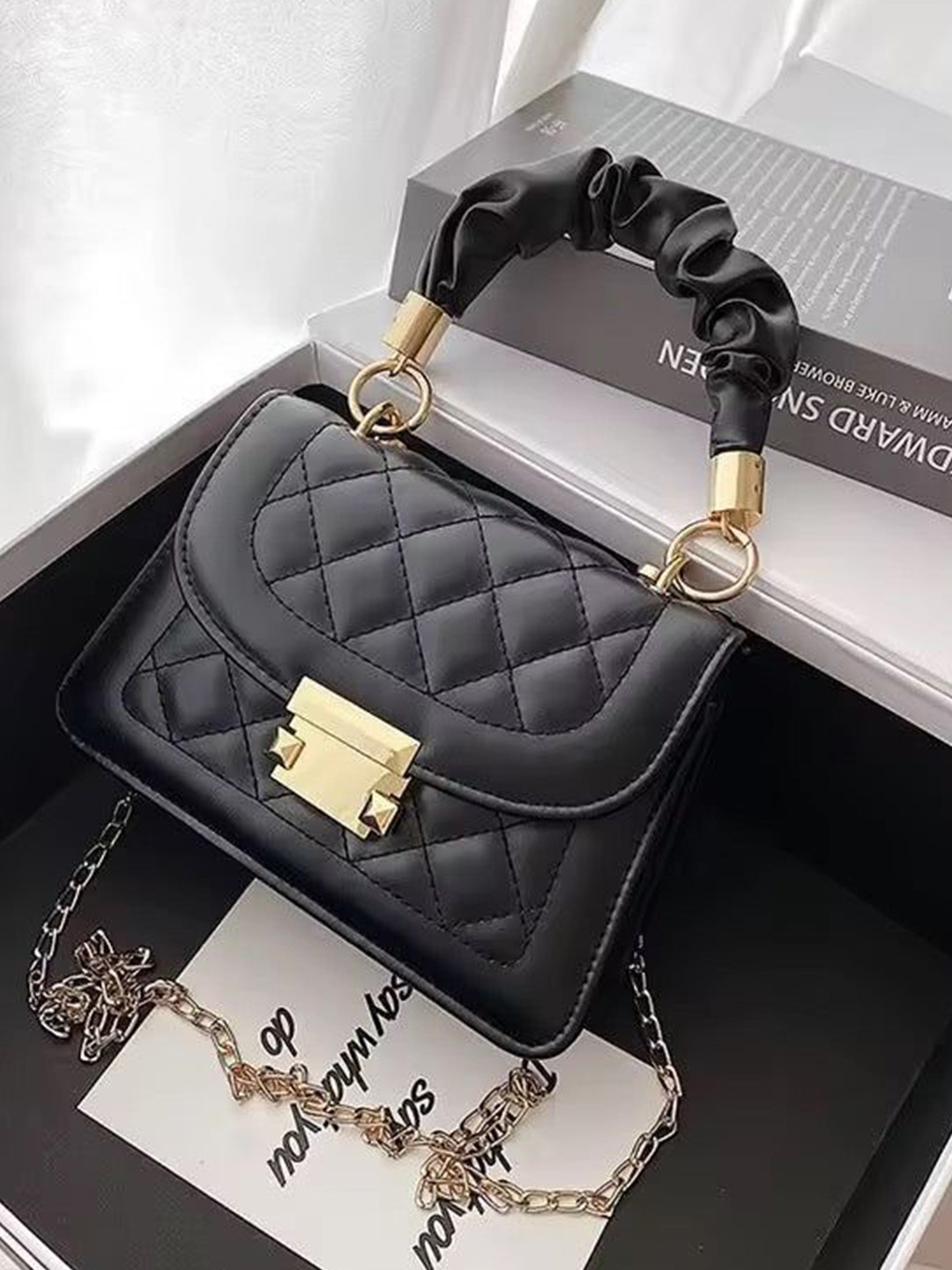 THEPANDASTOREE Structured Luxe Twist-Lock Sling Bag with Quilted