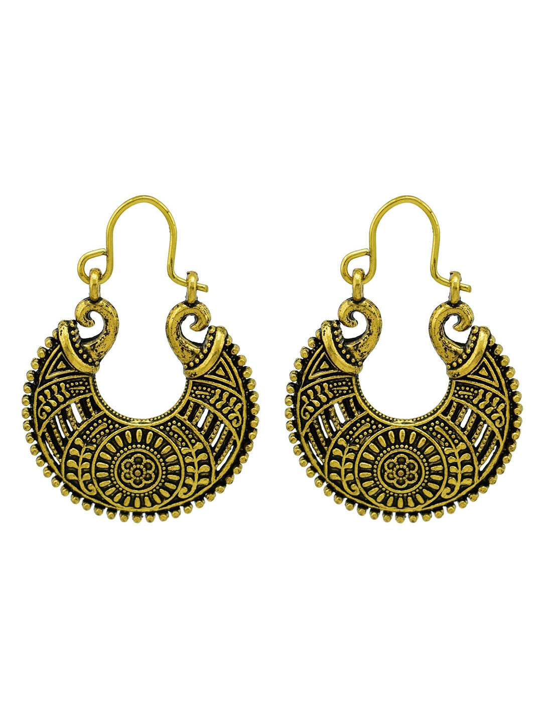 HIGH TRENDZ Gold-Plated Oxidised Crescent Shaped Hoop Earrings