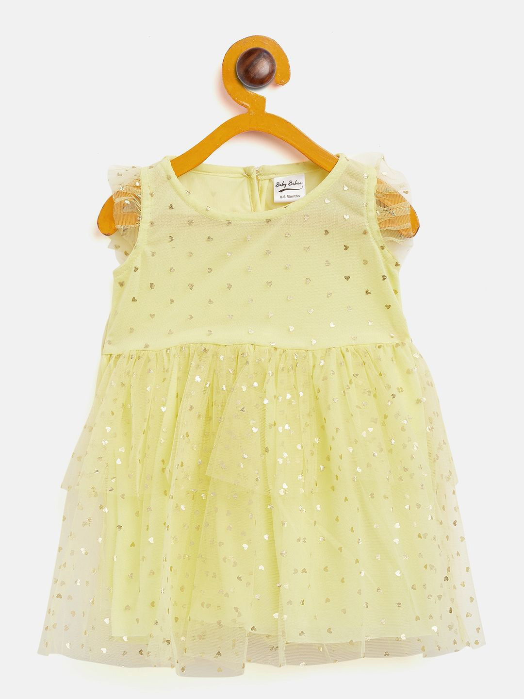 Camey Girls Cotton  Tulle with Golden Heart Foil Printed A-Line Dress