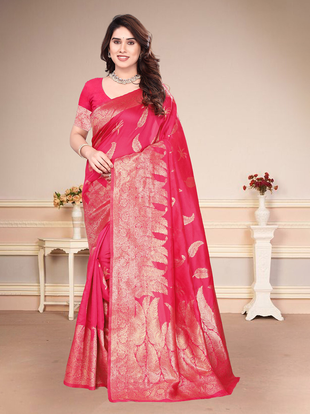 MAGNEITTA Ethnic Motifs Zari Banarasi Saree