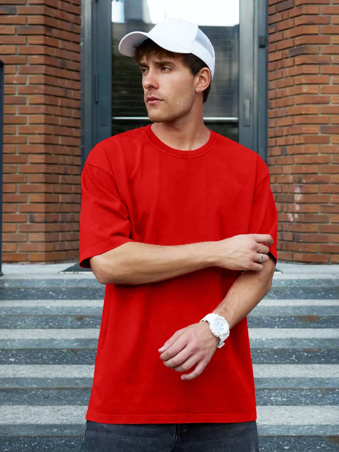 Leotude Round Neck Drop Sholder Half Sleeve Cotton Ovesized Casual T-shirt