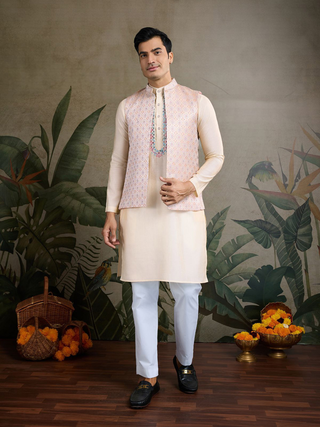 ODETTE Silk Blend Embellished Kurta For Men