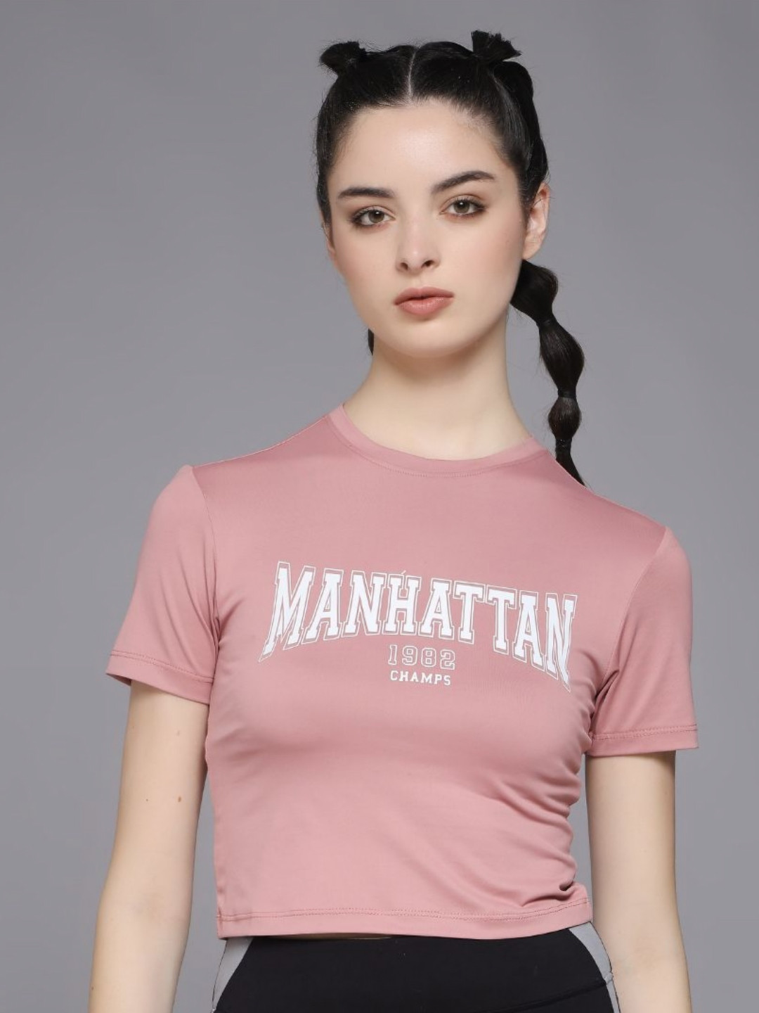 MKH elevated essentials Women Typography Printed Dri-FIT Raw Edge Crop T-shirt