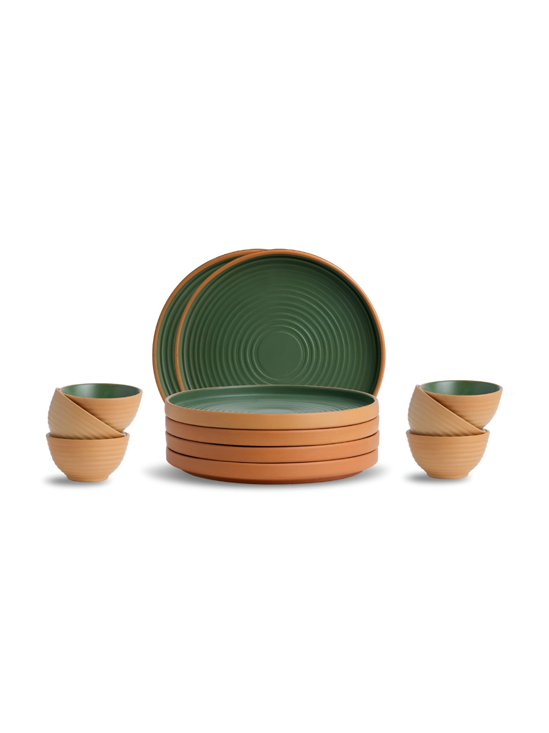 SHAY Japandi Collection Green Solid Ceramic Easy to Clean 12 Piece Dinner Set
