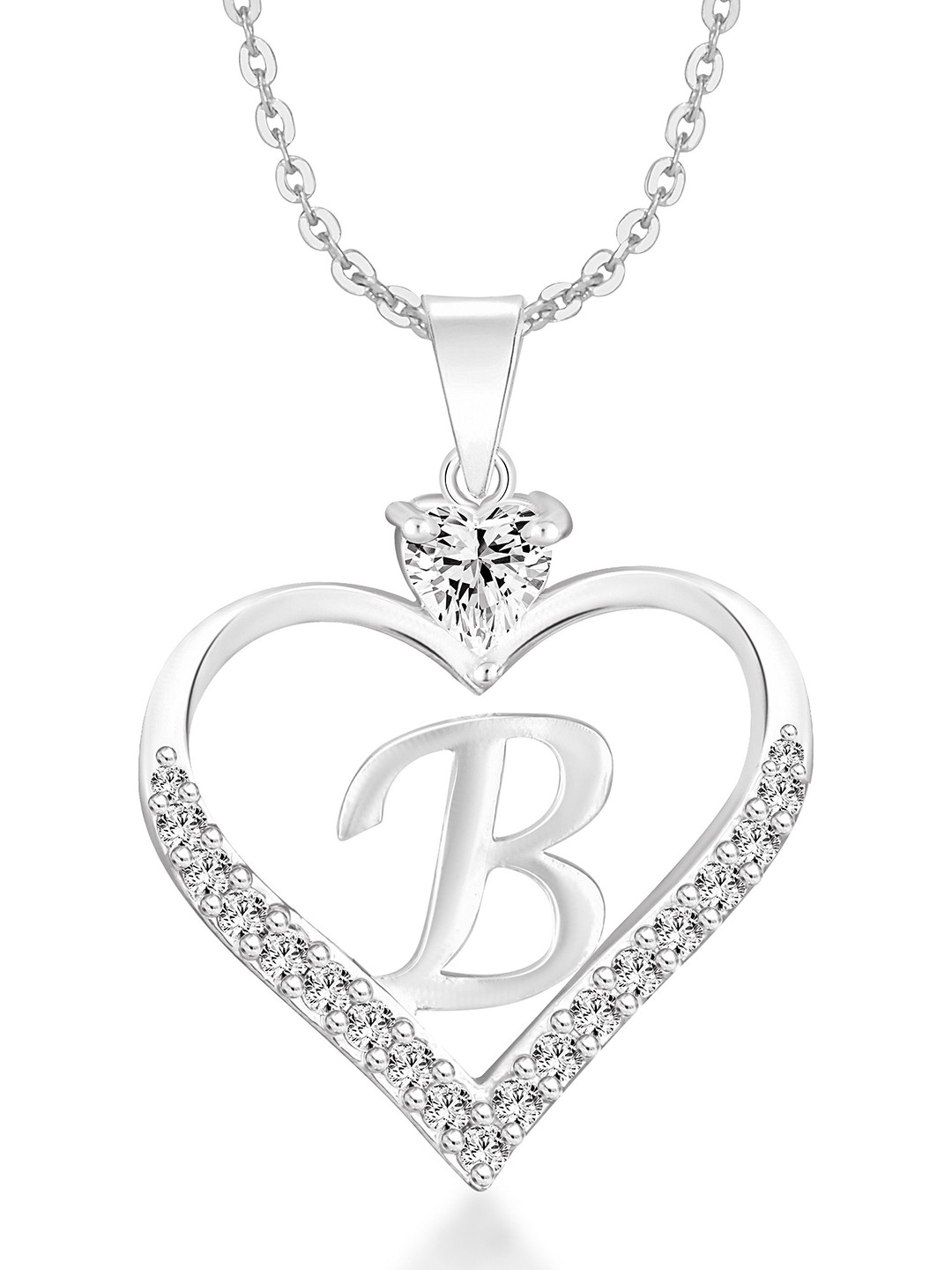 Heer Collection Heart Shape Cubic Zirconia Alphabet 'B' Pendant With Chain