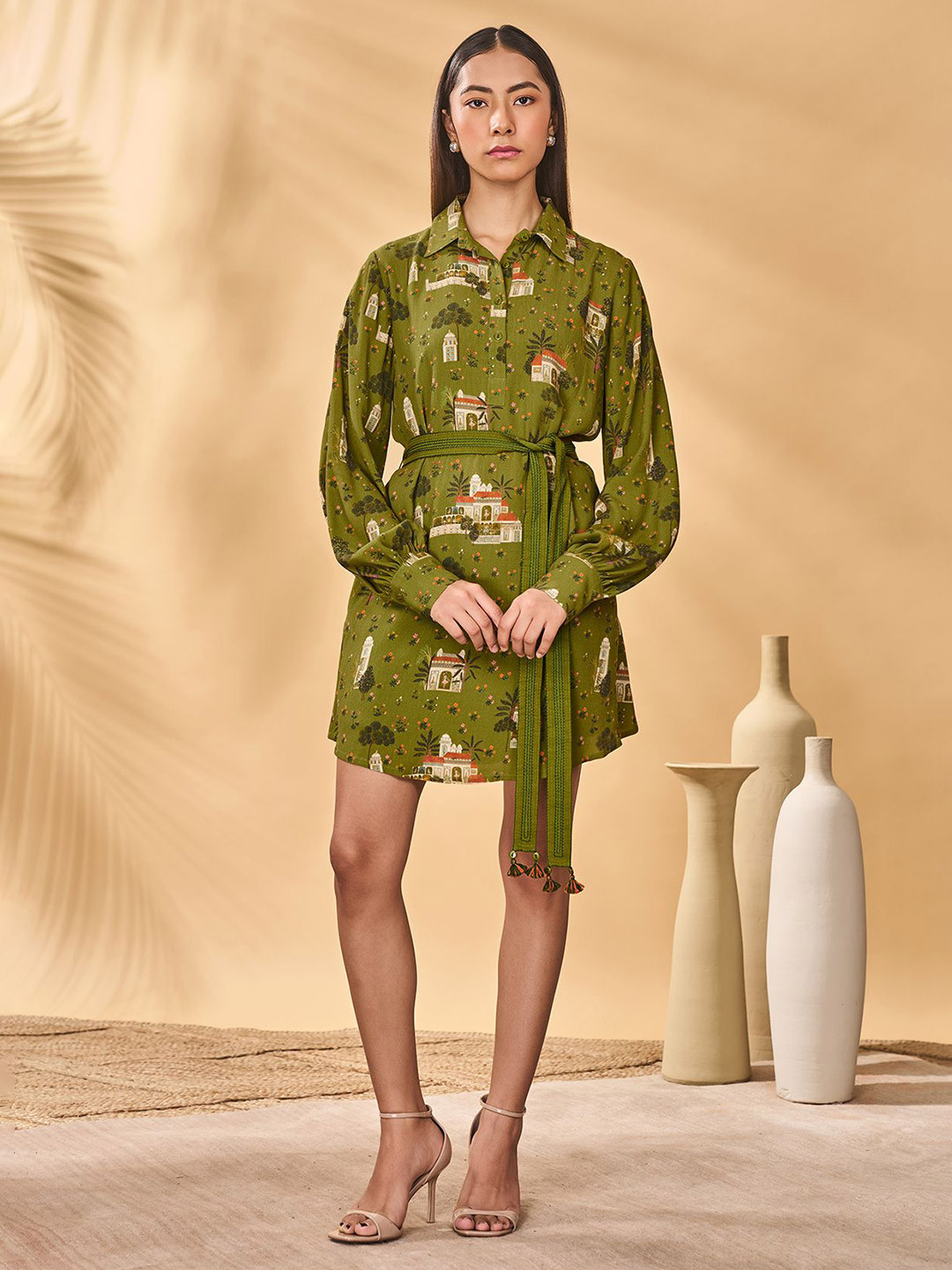 Masaba Women Olive Miniature Dreams Shirt Dress