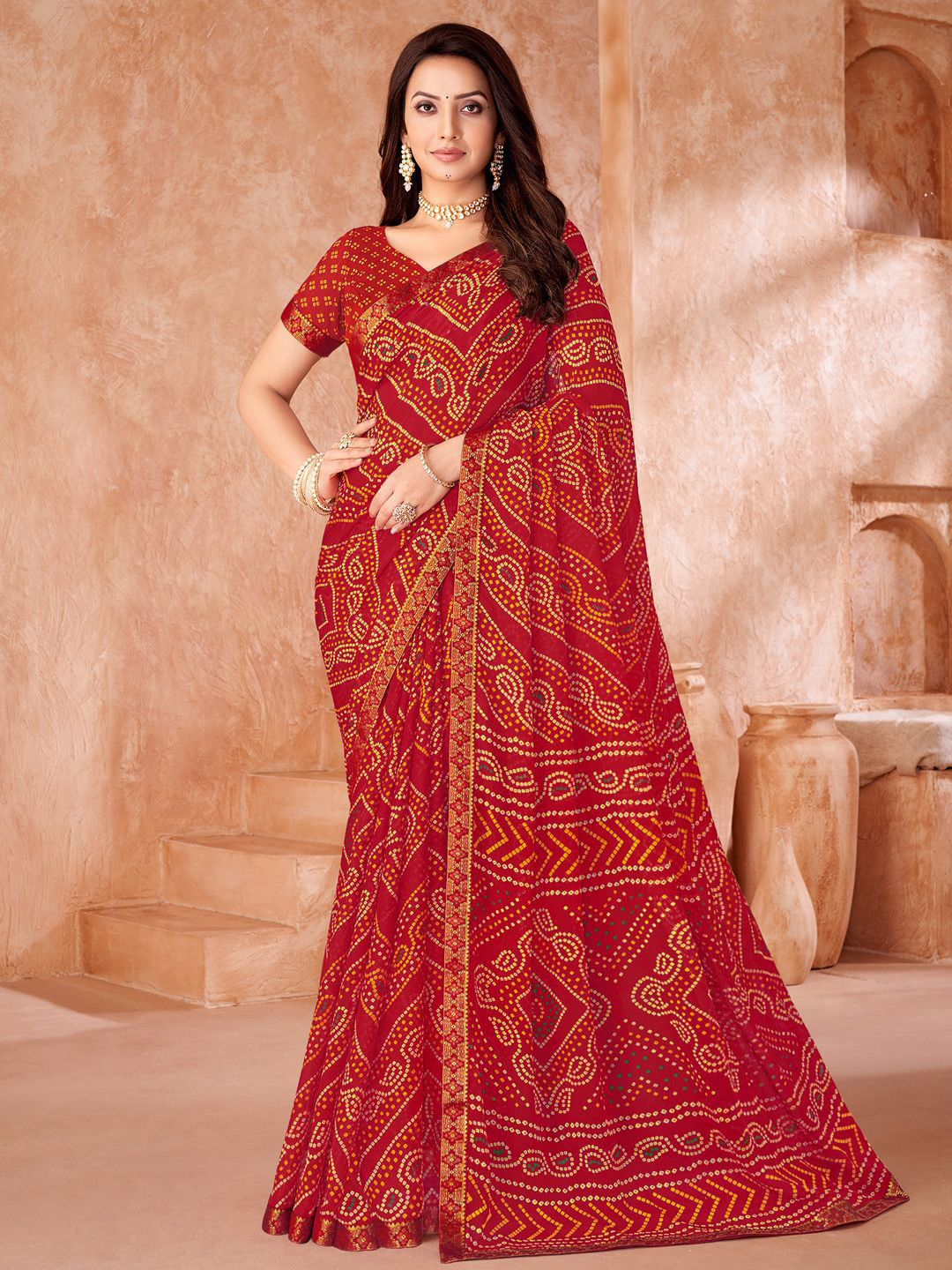 Saree mall Bandhani Pure Chiffon Designer Bandhani Sarees