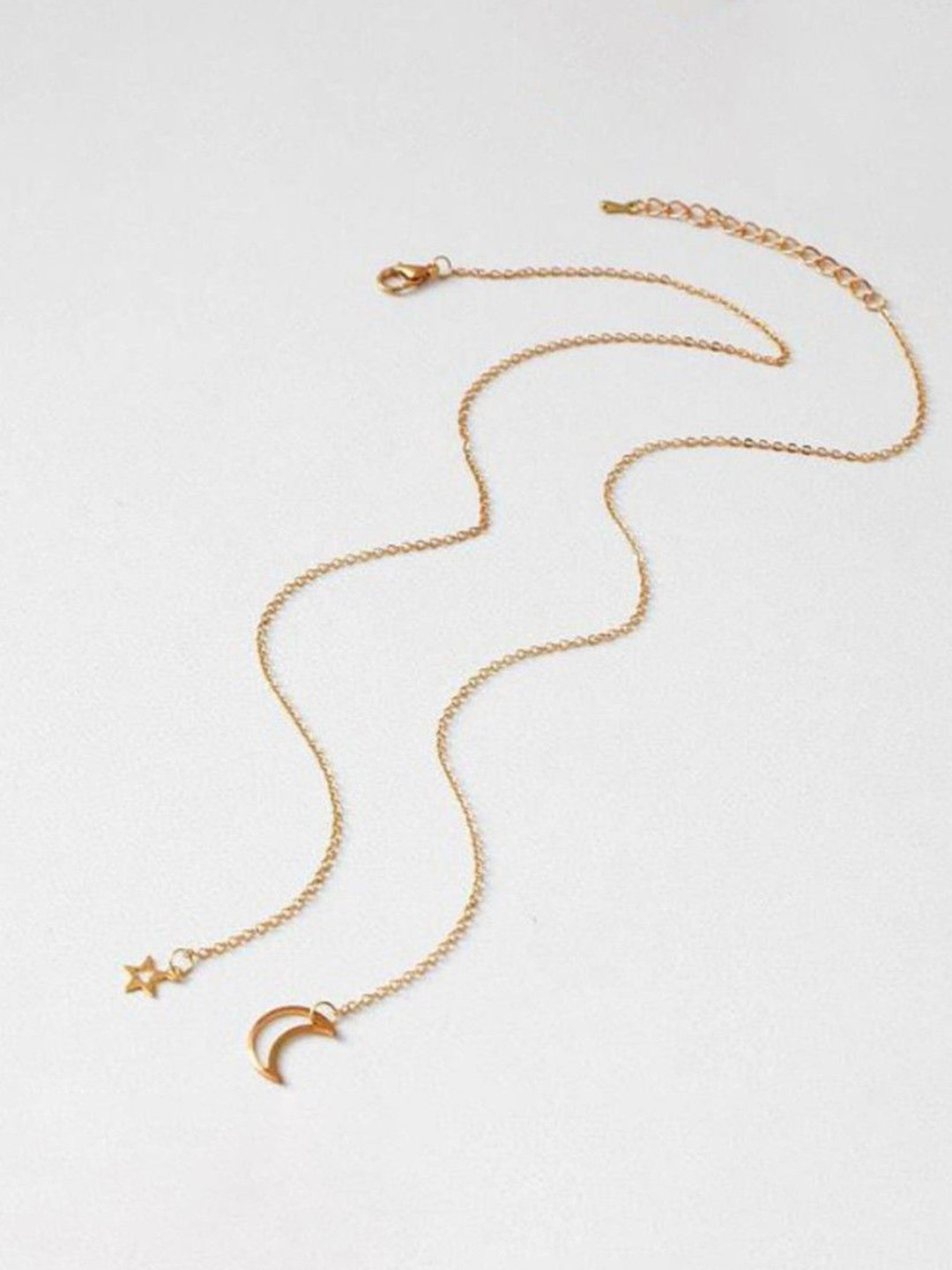 DressBerry Gold-Plated Moon Star Minimal Necklace