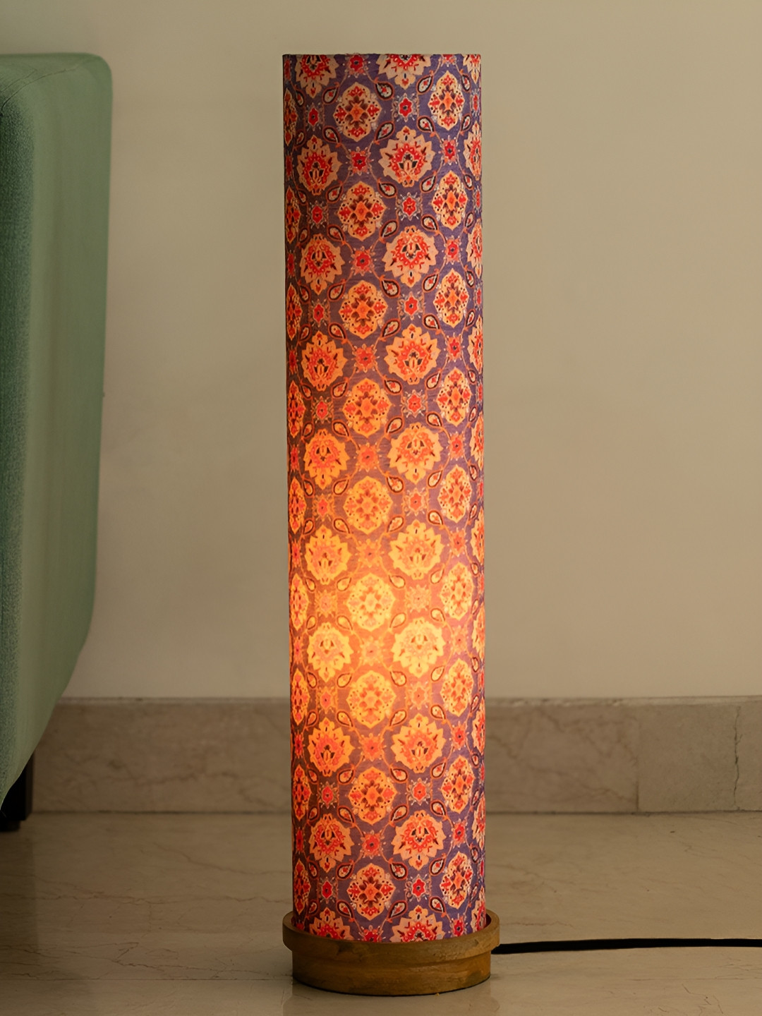 ExclusiveLane Moroccan Glow Brown Printed Wooden Decorative Floor Lamp