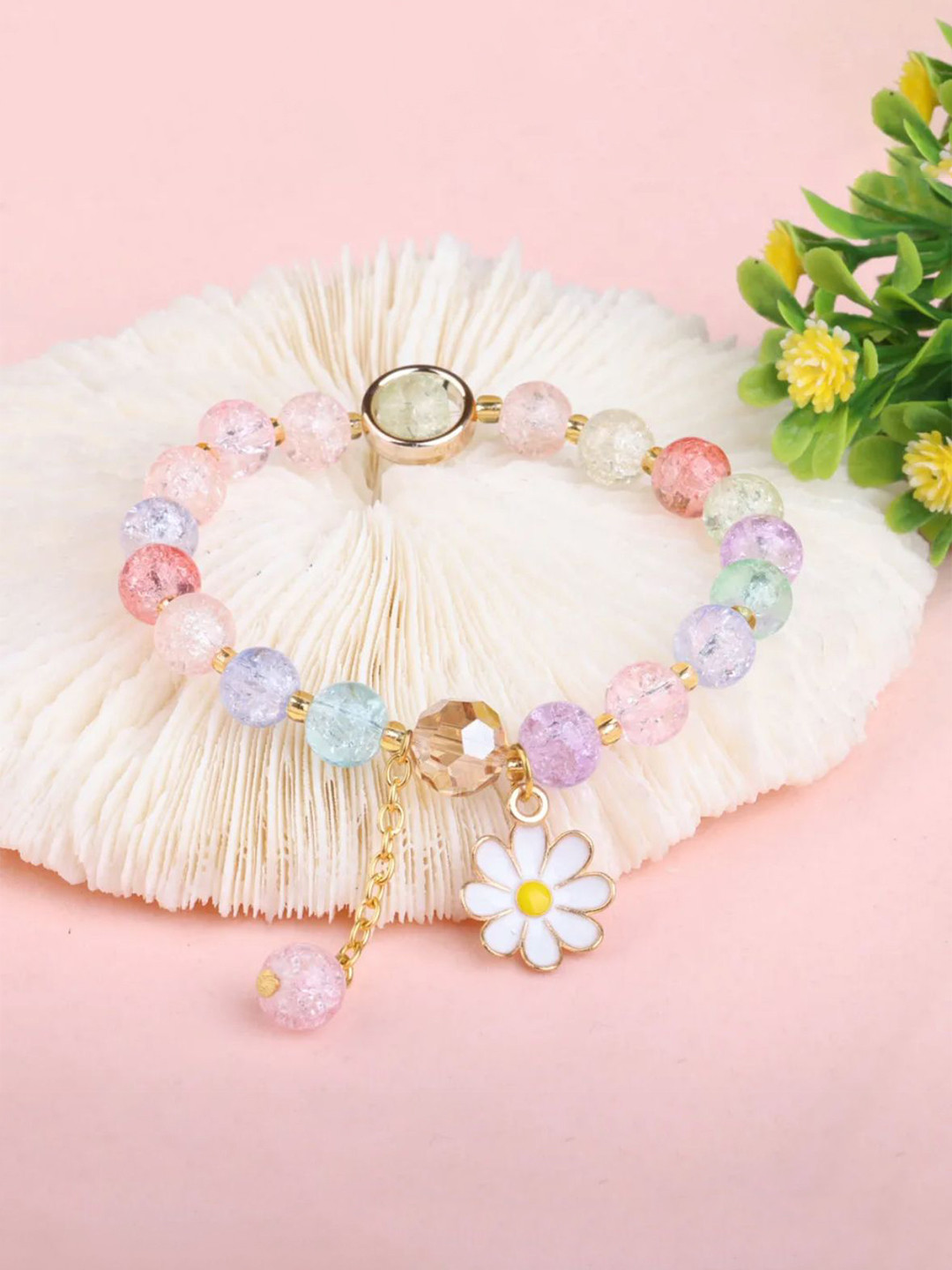 Nitant Artificial Stones Studded Flower Charm Bracelet