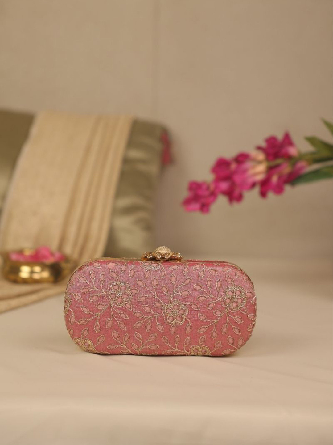 AMYRA Embroidered Cut Work Box Clutch