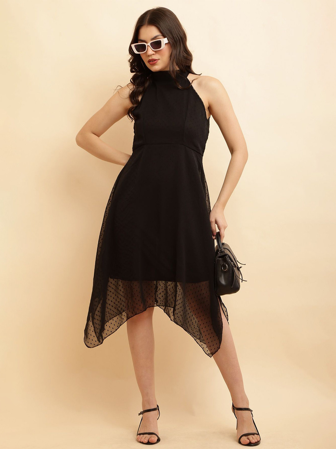 Moda Rapido Women 1 Solid Self Design Fit & Flare Midi Dress