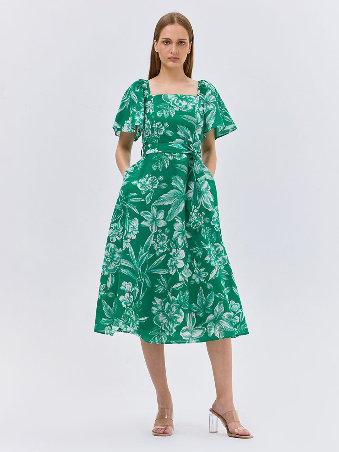 COVER STORY  Women 1 Floral Print  Linen Fit & Flare Midi Dress