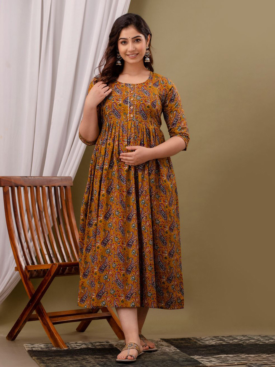 Moda Rapido Paisley Printed Roud Neck Maternity Ethnic Dress