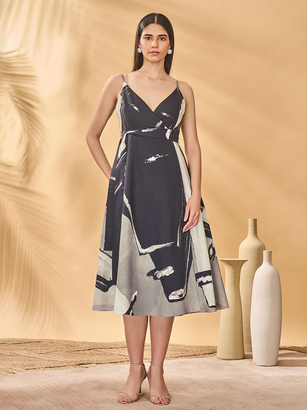 Masaba Women Abstract Print Hidden Gaze Wrap Midi Dress