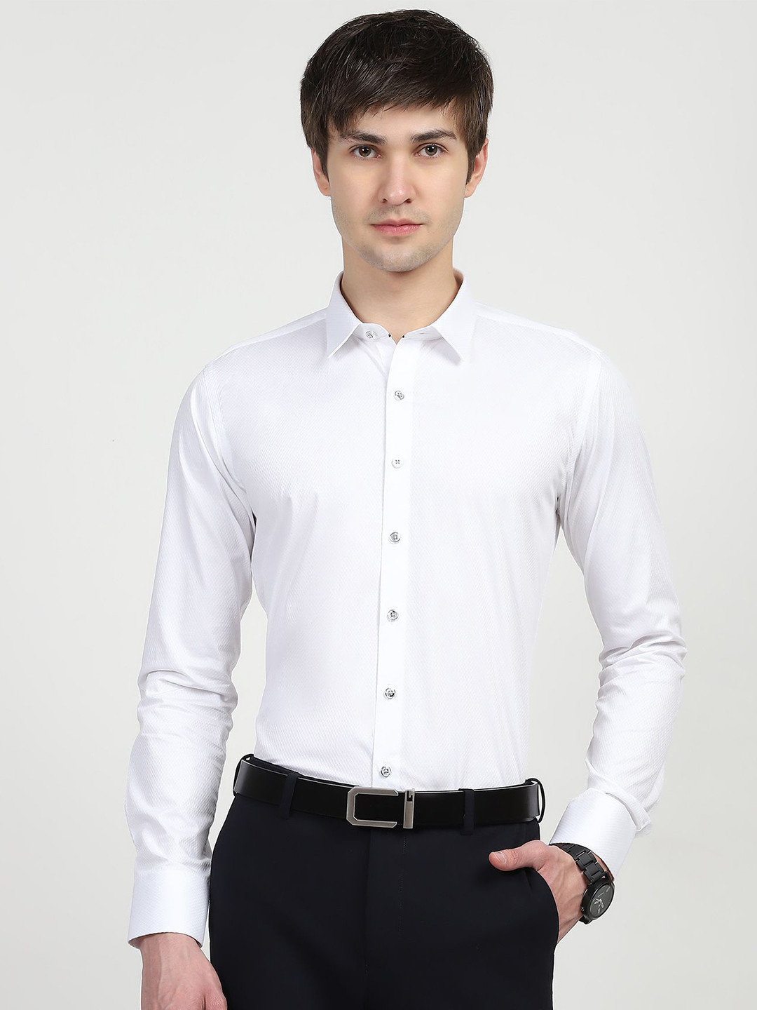 Global Republic Textured Spread Collar Cotton Shirt