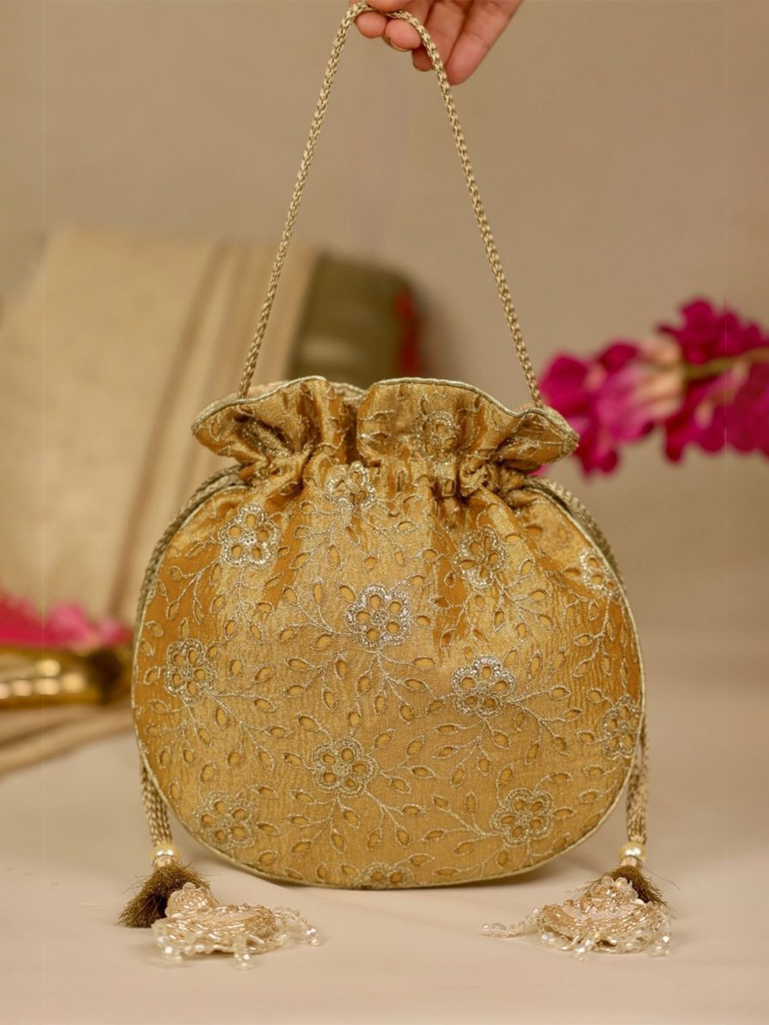 AMYRA Women Tarang Cutwork Potli with Bow Detail