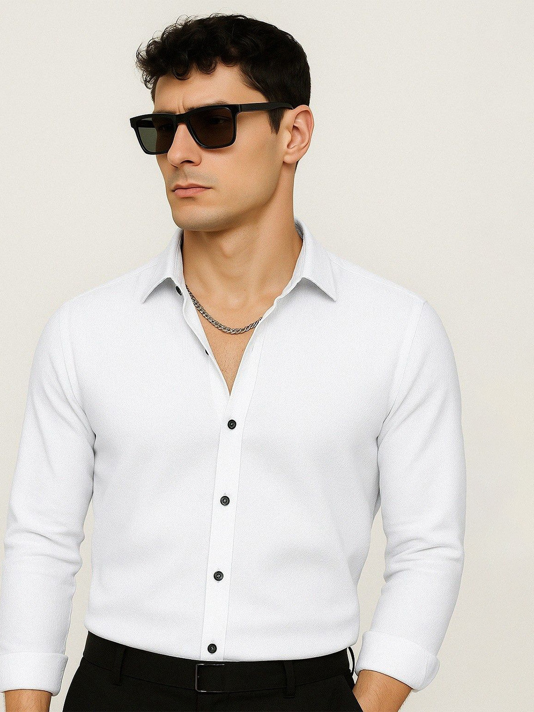 IKON FASHION Textured Spread Collar Slim Fit Shirt