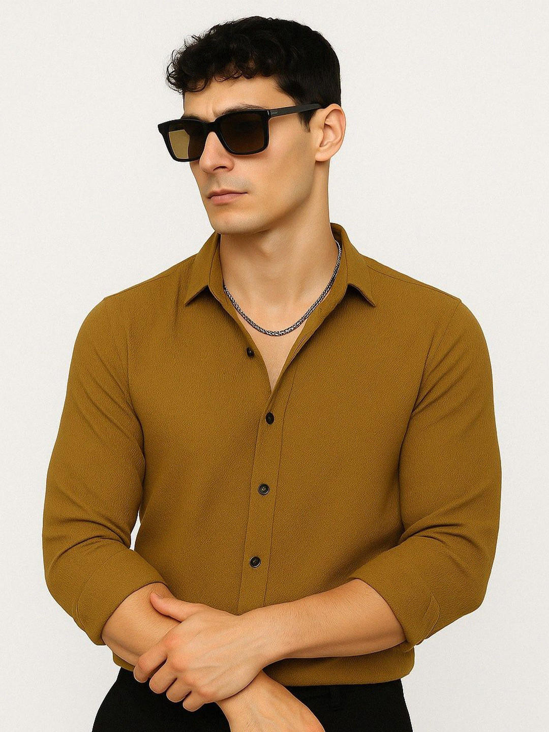 IKON FASHION Textured Spread Collar Long Sleeves Original Casual Shirt