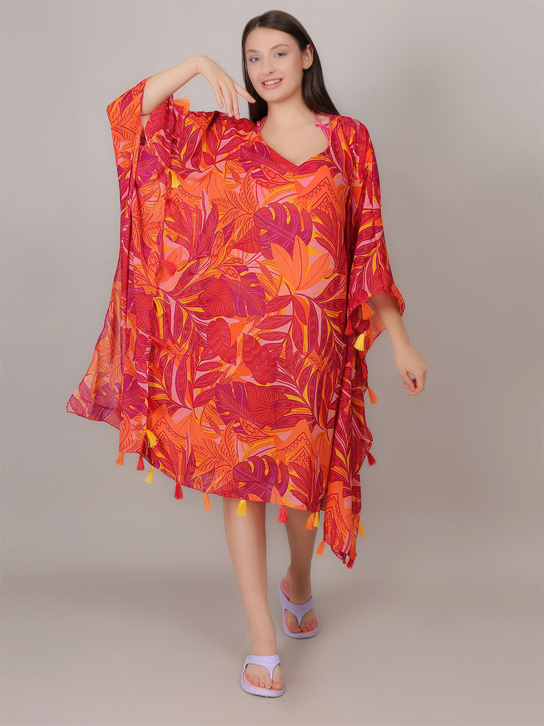 mod & shy Printed V-Neck Kaftan Swimwear CoverupTop