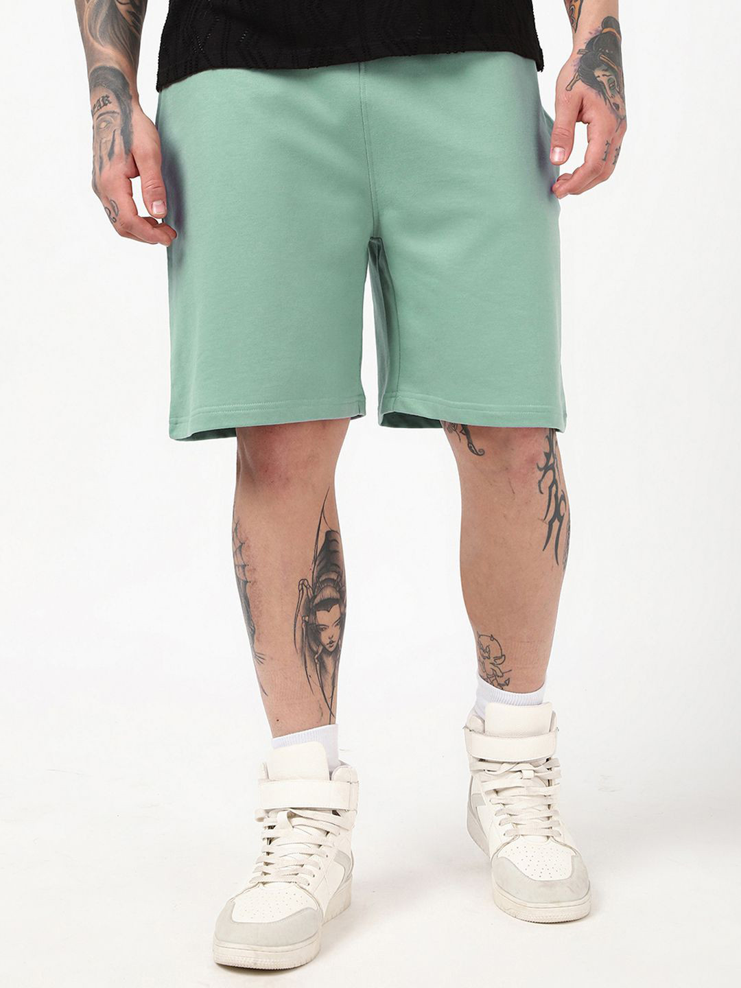 Bewakoof  Men's Iceberg Green Oversized Knee Length Shorts