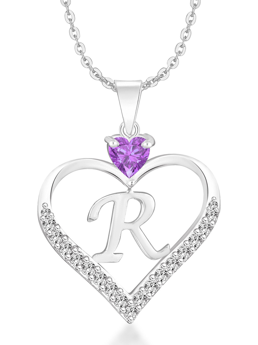 Heer Collection Heart Shaped R-Alphabet Pendants with Chains