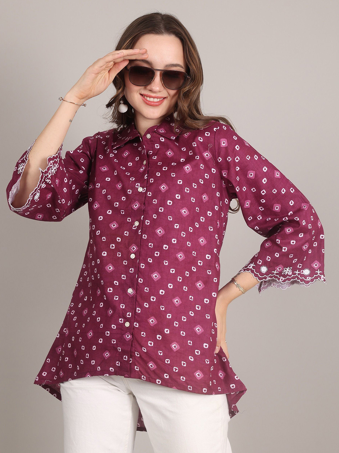 Jivitha Bandhani Printed Spread Collar Casual Shirt