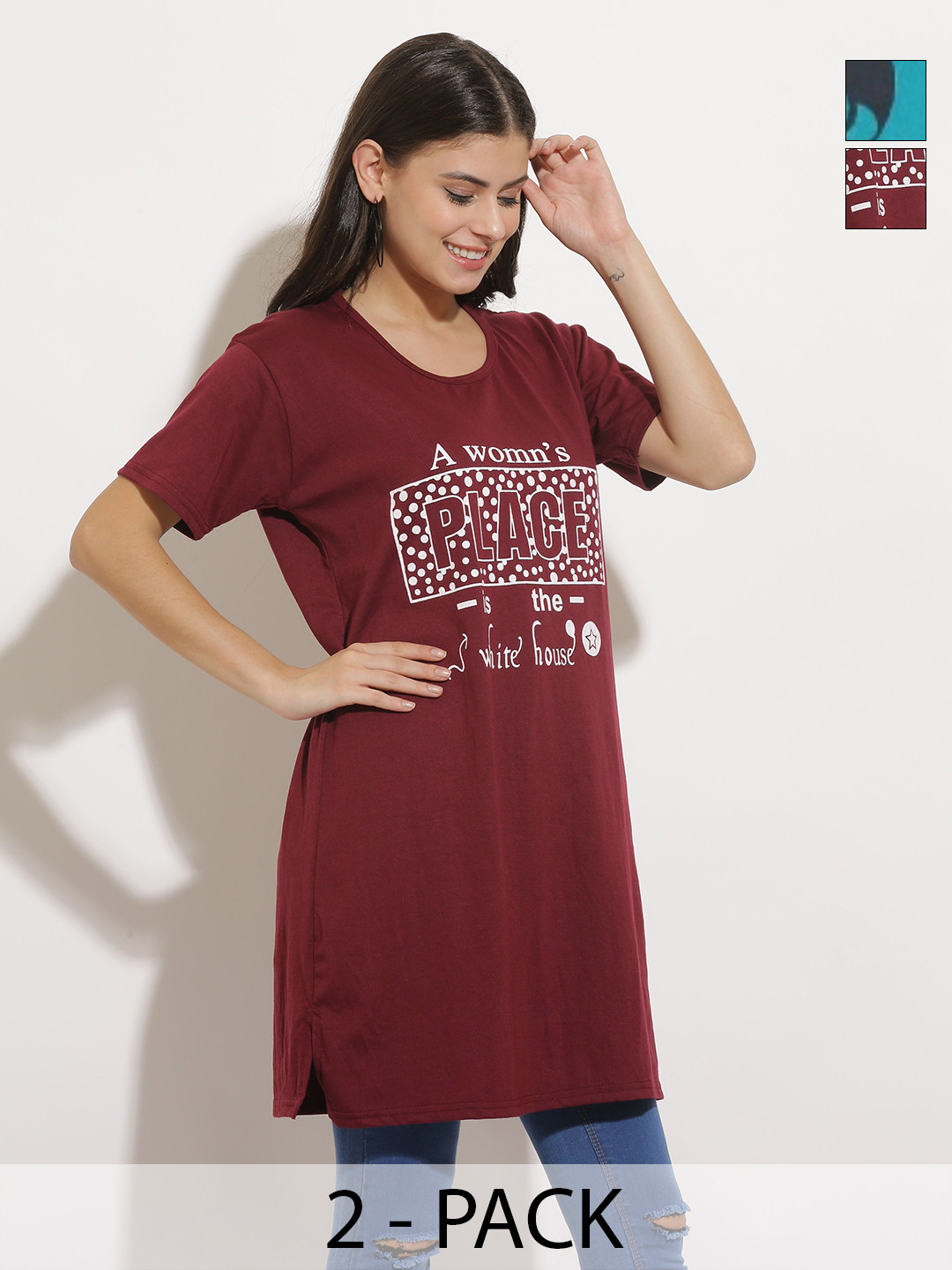 DDASPRATION Women Pack of 2 Typography Printed Round Neck Cotton T-shirt