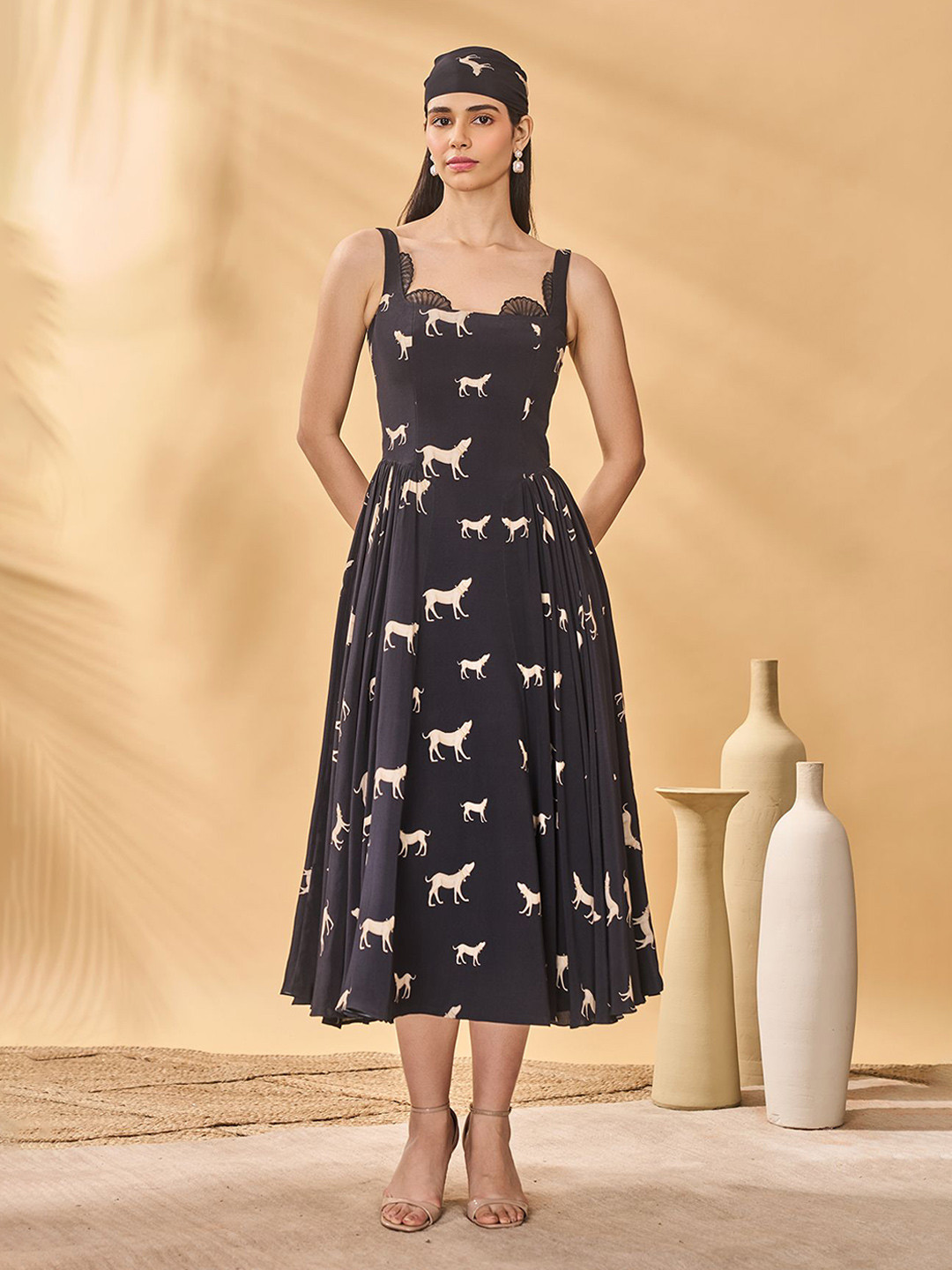 Masaba Conversational Printed Woof Whimsy Crepe A-Line Midi Corset Dress