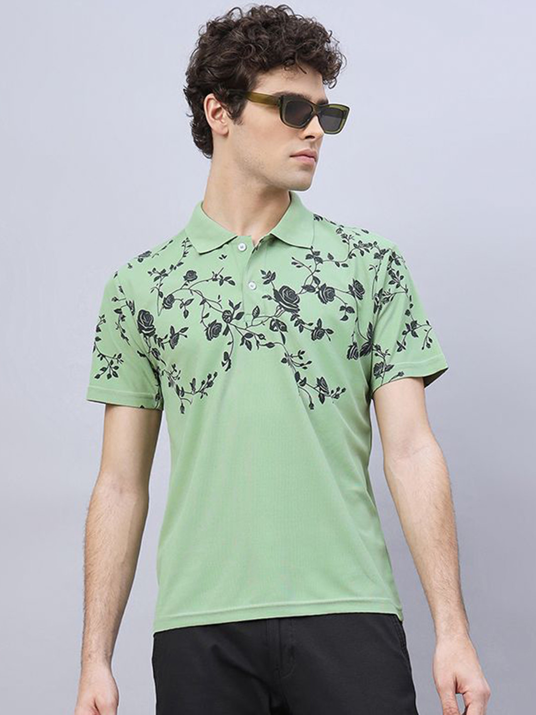 RELANE Floral Printed Polo Collar Cotton T-shirt