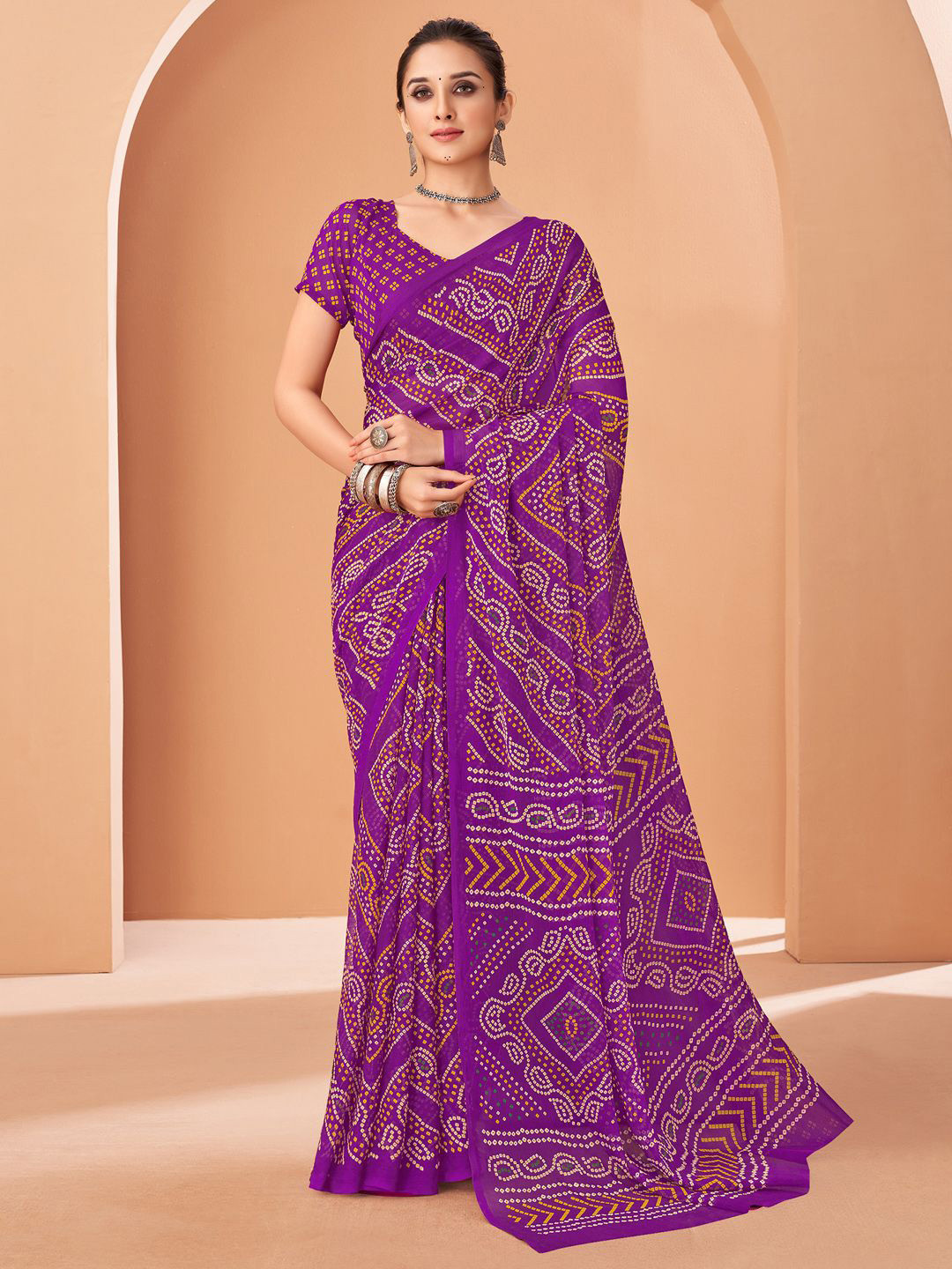 Saree mall Bandhani Printed Pure Chiffon Designer Sarees