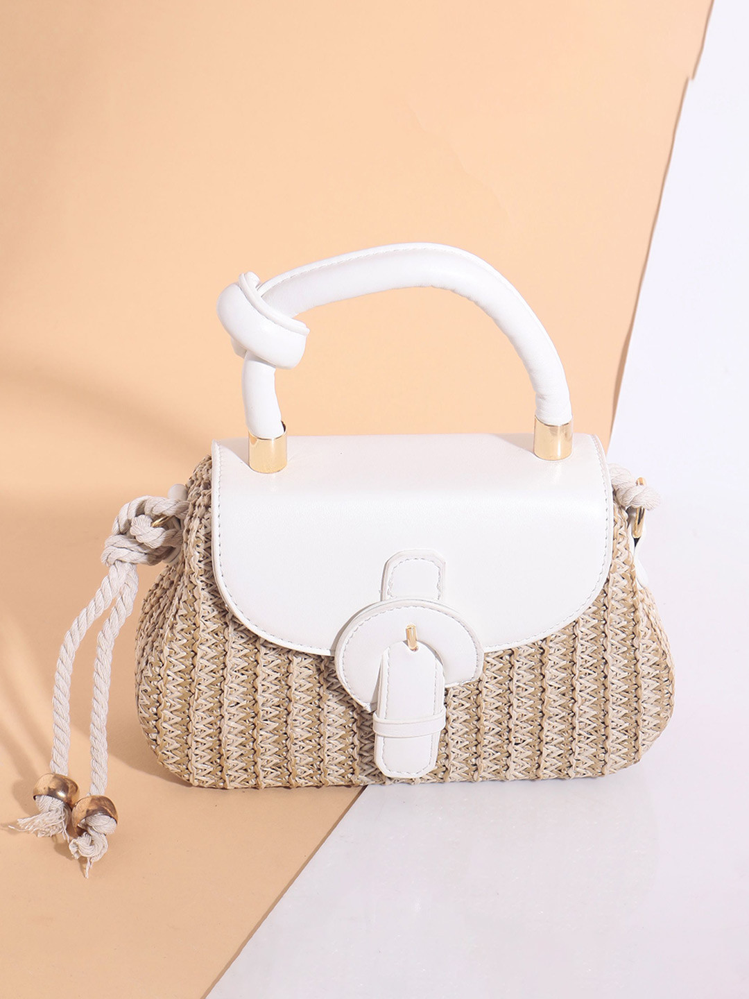 TREASO CLOSET Lilly Textured Structured Jute Sling Bag