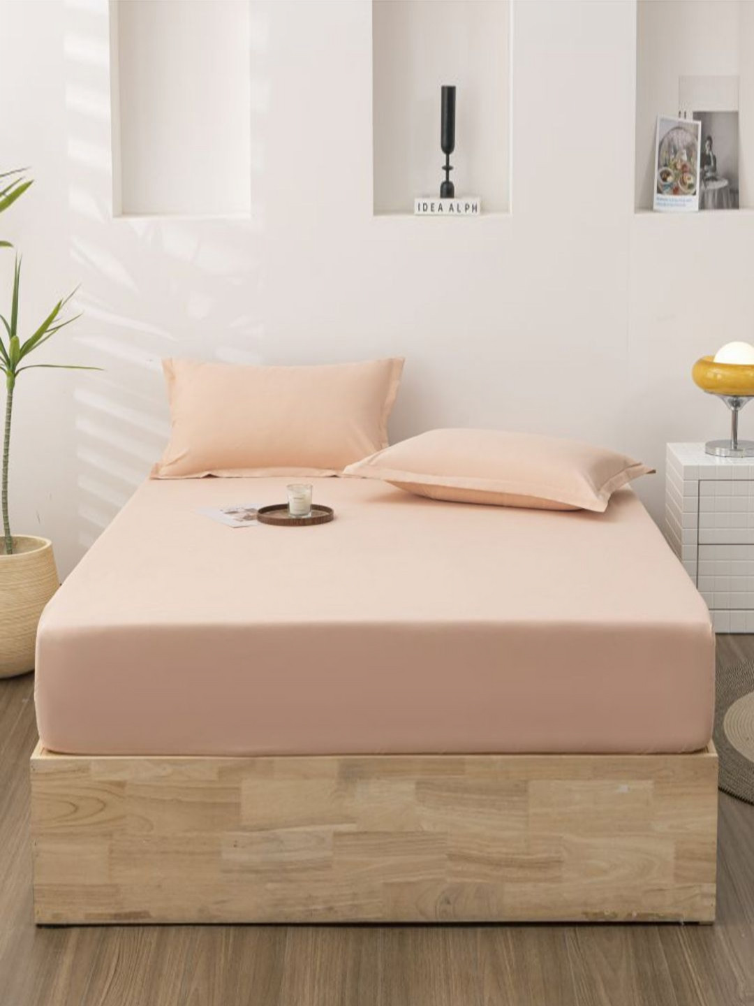JC HOME Live Beautiful Peach Polycotton 140 TC Fitted King Bedsheet with 2 Pillow Covers-71 x 79 inches