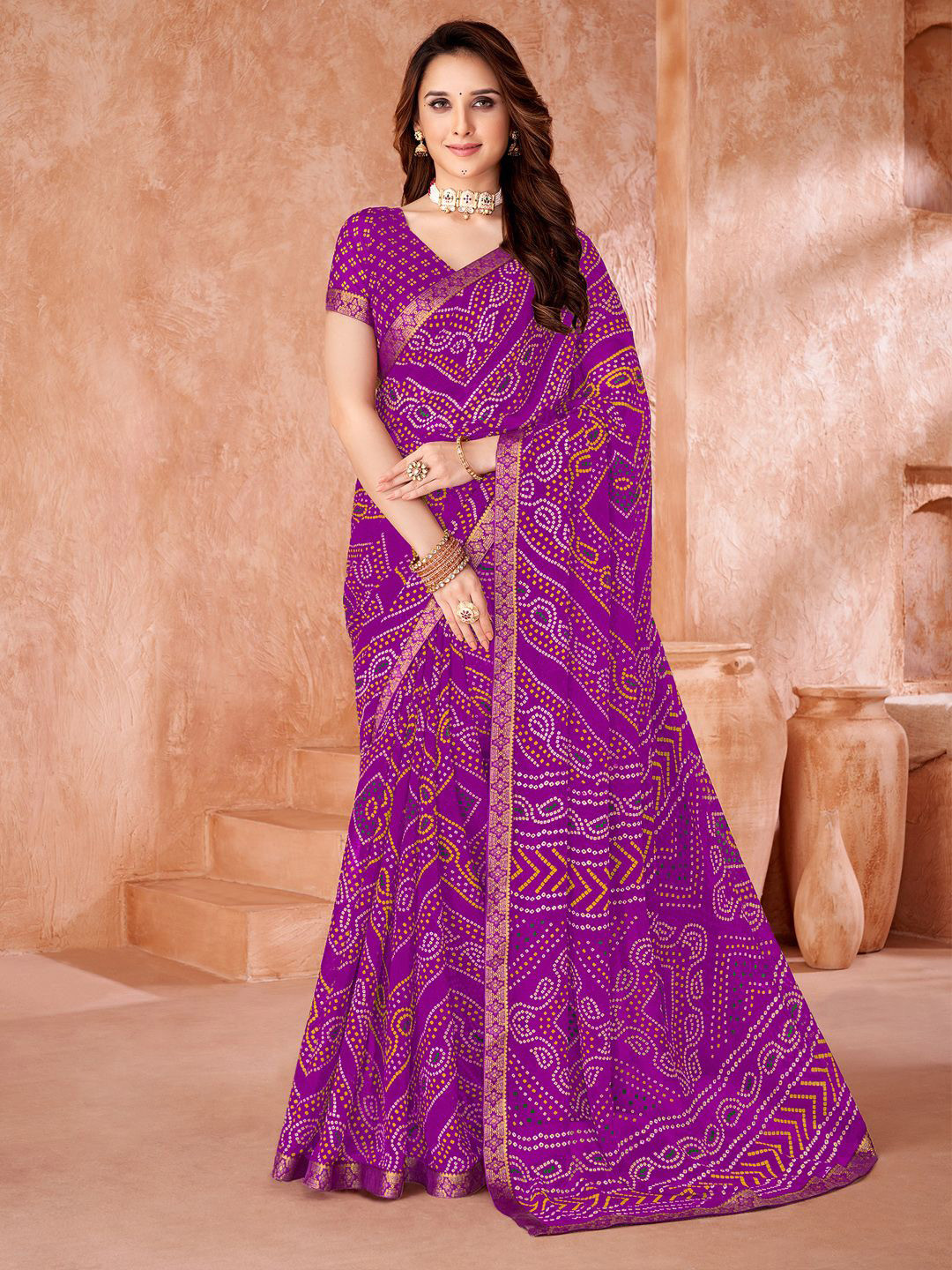Saree mall Bandhani Pure Chiffon Designer Bandhani Sarees