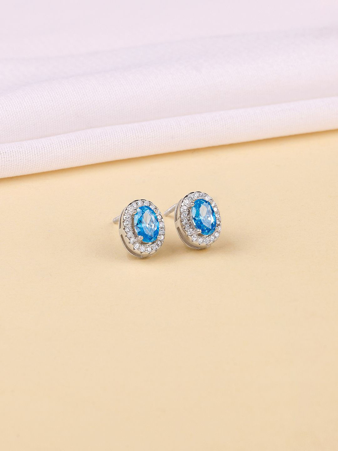 GIVA 925 Silver Rhodium-Plated Contemporary Blue Dreams Zircon Studded Studs
