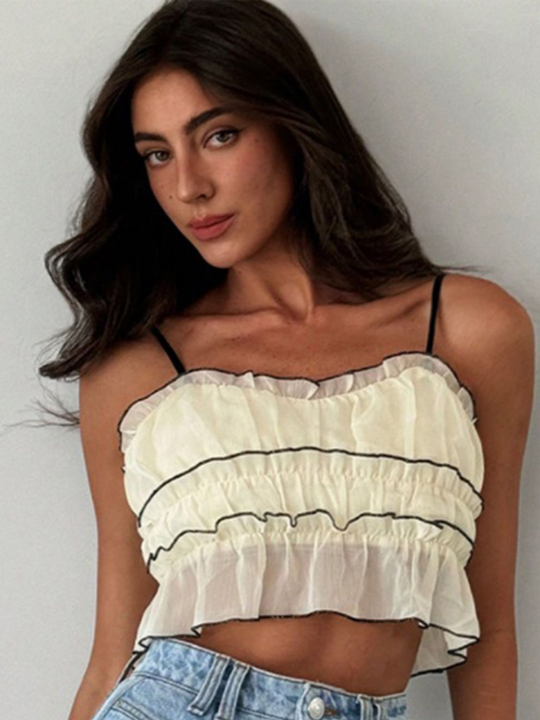 LULU & SKY Women Ruffle Crop Top