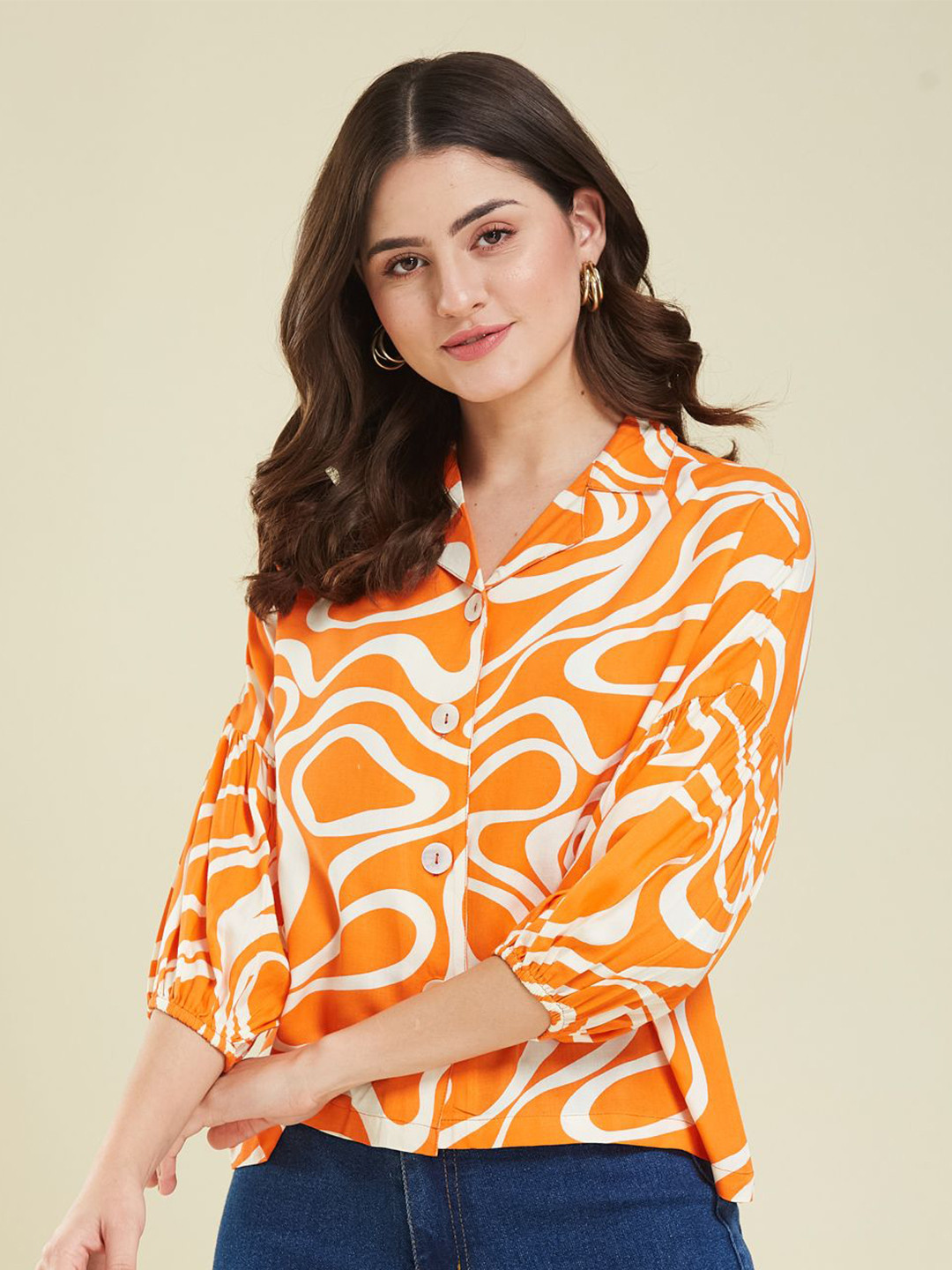 J Turritopsis Relaxed Abstract Printed Cuban Collar Shirt