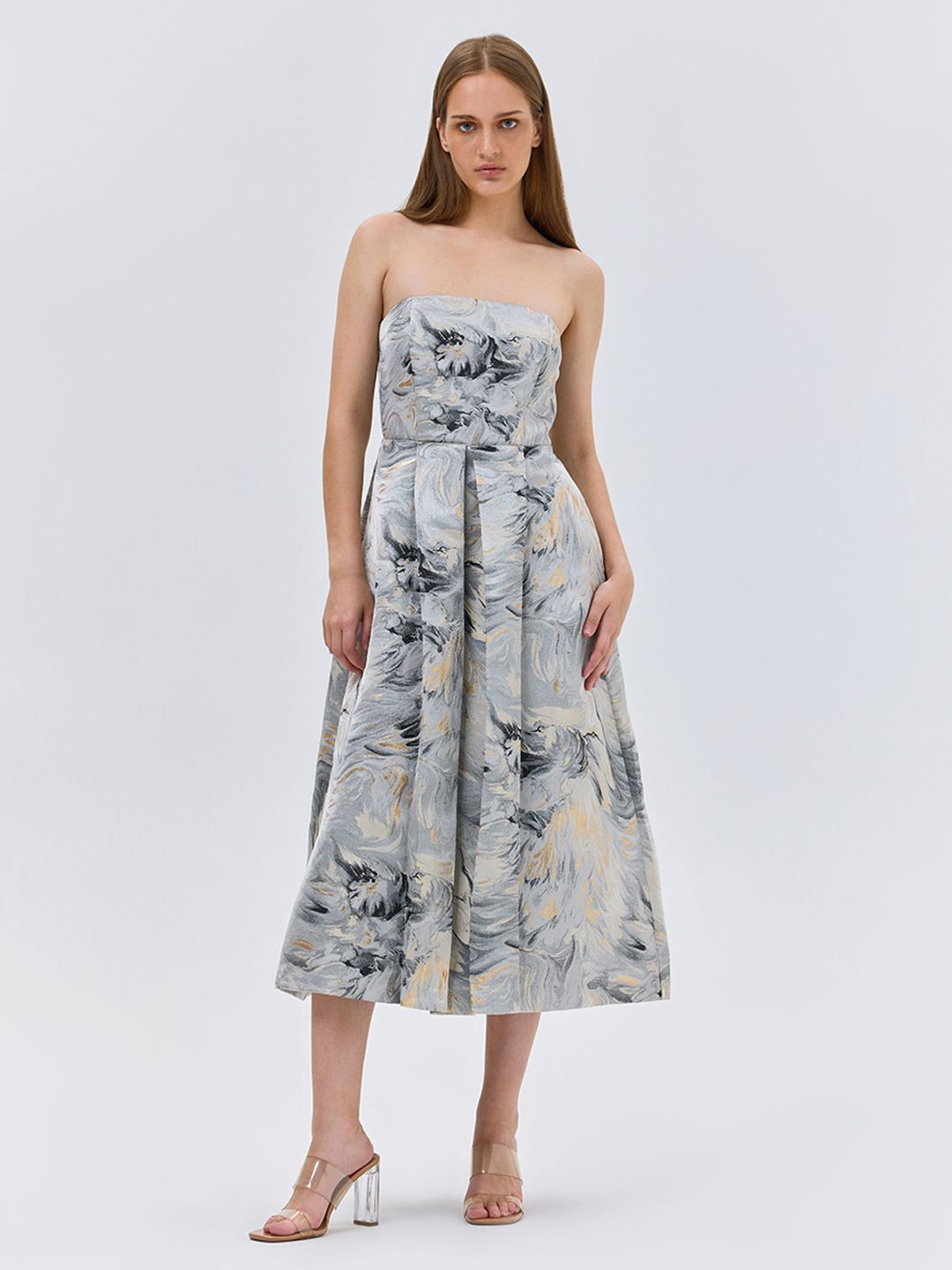COVER STORY Abstract Print Jacquard Bandeau Midi Dress