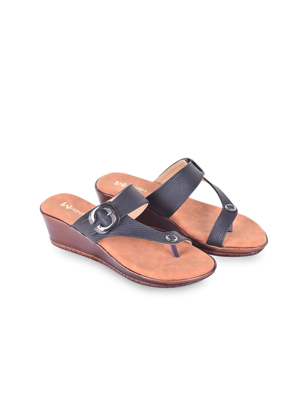 M MISAZH Textured Open Toe Wedge Sandals